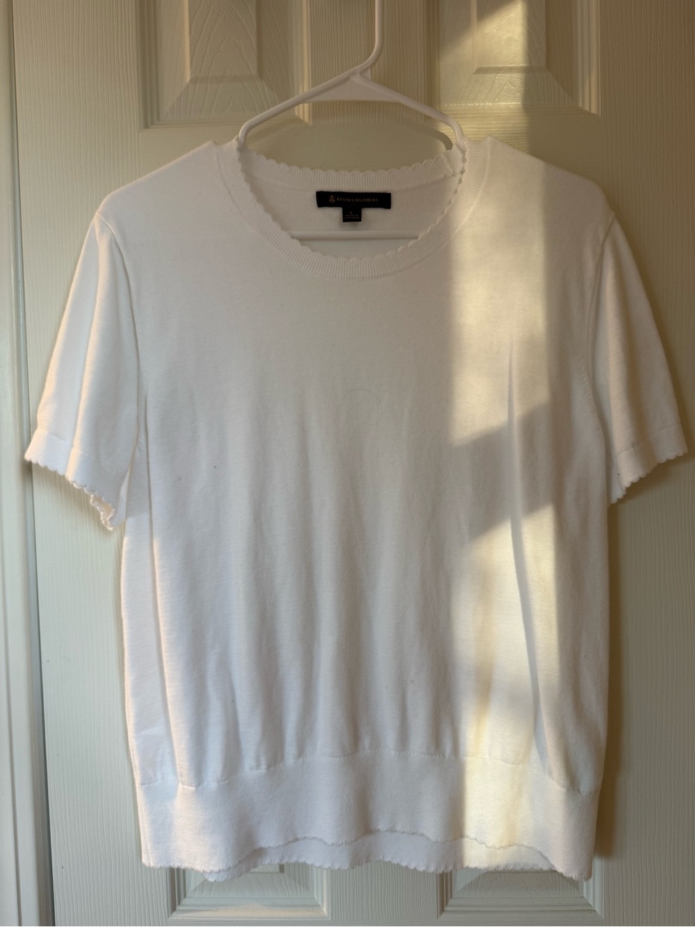 Brooks Brothers White Short-Sleeve Crewneck Knit Top